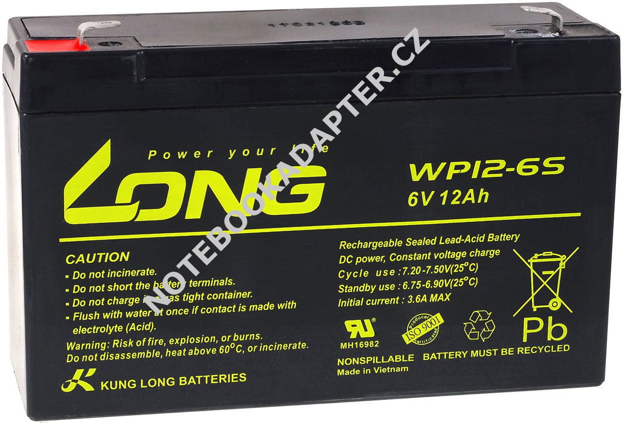 Akumulátor WP12-6S kompatibilní s YUASA NP12-6 6V 12Ah - KungLong