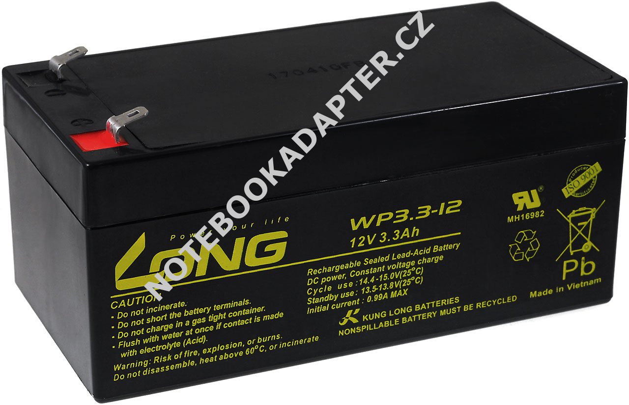 Akumulátor WP3.3-12 kompatibilní s Diamec DM12-3.3 12V 3,4Ah (nahrazuje 12V 3,3Ah) - KungLong origin