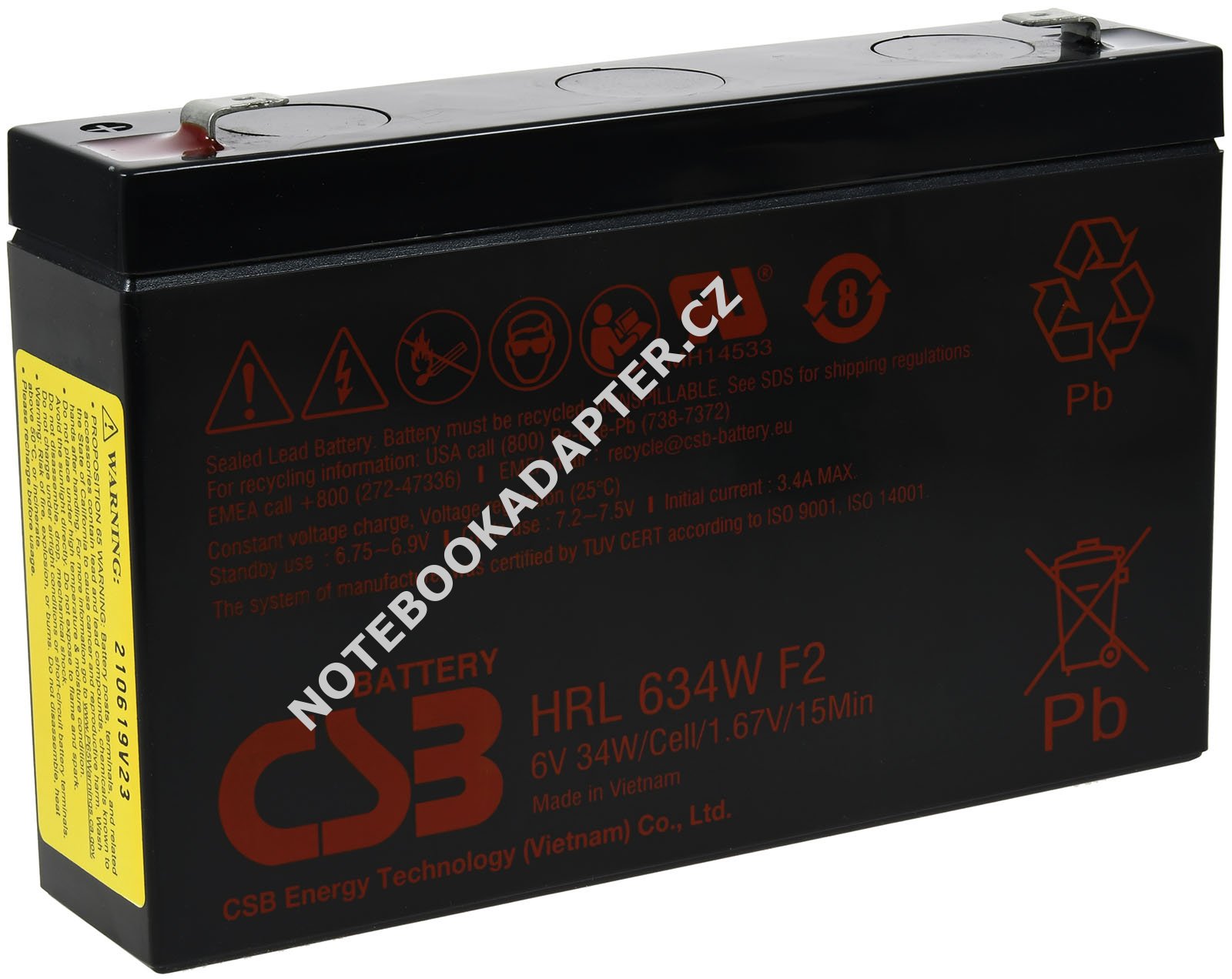 CSB Hochstrom olověná baterie HRL 634W 6V 8,2Ah originál