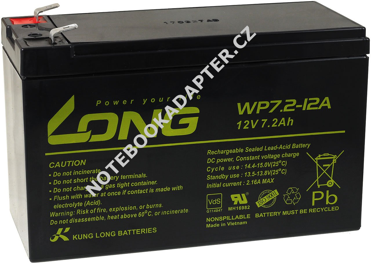 KungLong kompatibilní zu Multipower MP7.2-12 PB olověná baterie Blei Bleigel Vlies aku 12V 7,2Ah AGM