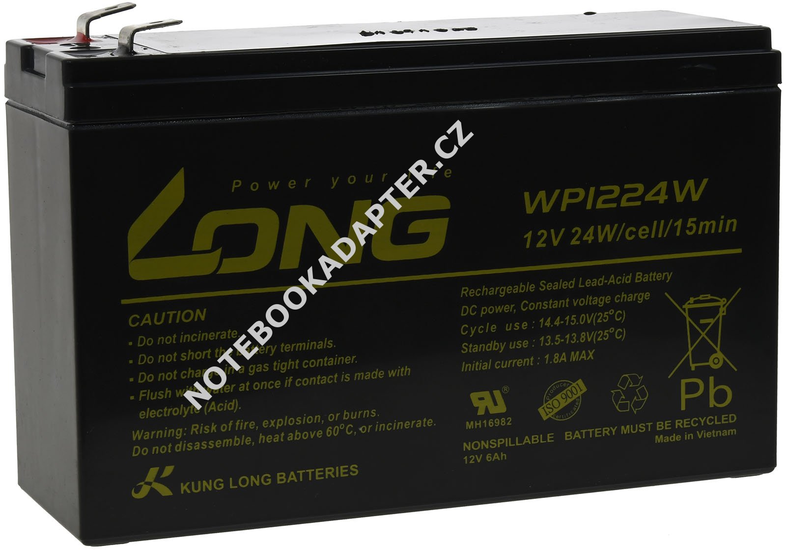 KungLong olověná baterie WP1224W 12V 6Ah originál