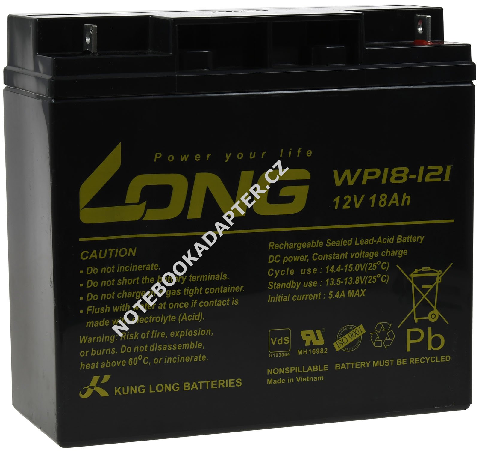 KungLong olověná baterie WP18-12I 12V 18Ah nahrazuje FIAMM Typ FG21803