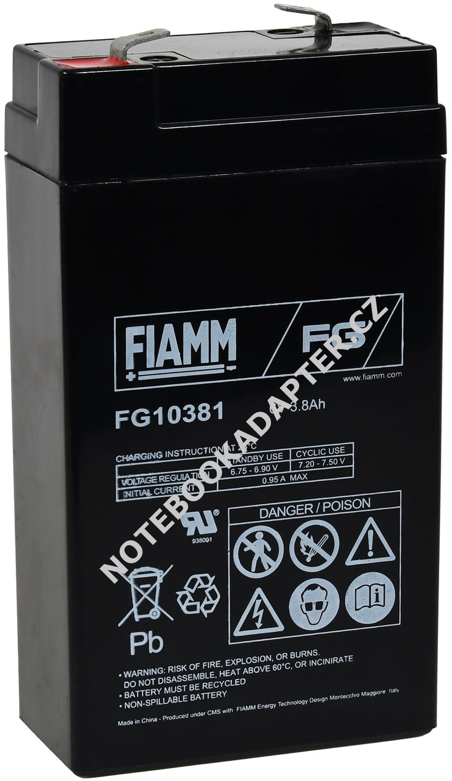 FIAMM Blei aku FG10381 6V 3,8Ah originál