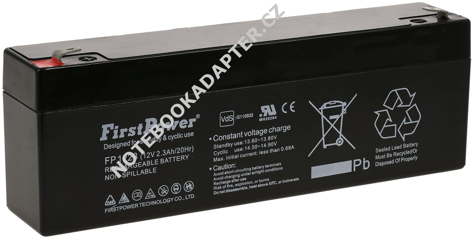 FirstPower náhradní aku FP1223 nahrazuje Multipower MP2.3-12, MP2.2-12 VdS 12V 2,3Ah originál