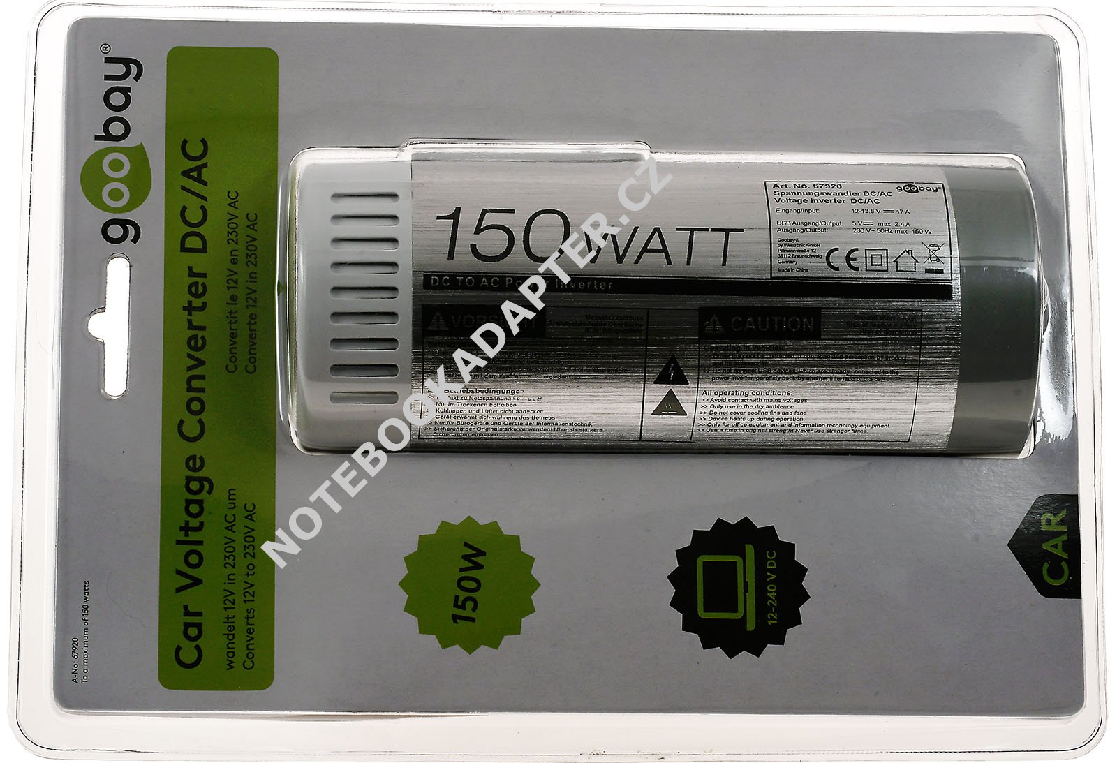 Kfz-Inverter/ Spannungswandler  2in1 12V DC in 230V AC, inkl. USB (5V 2,4A) originál