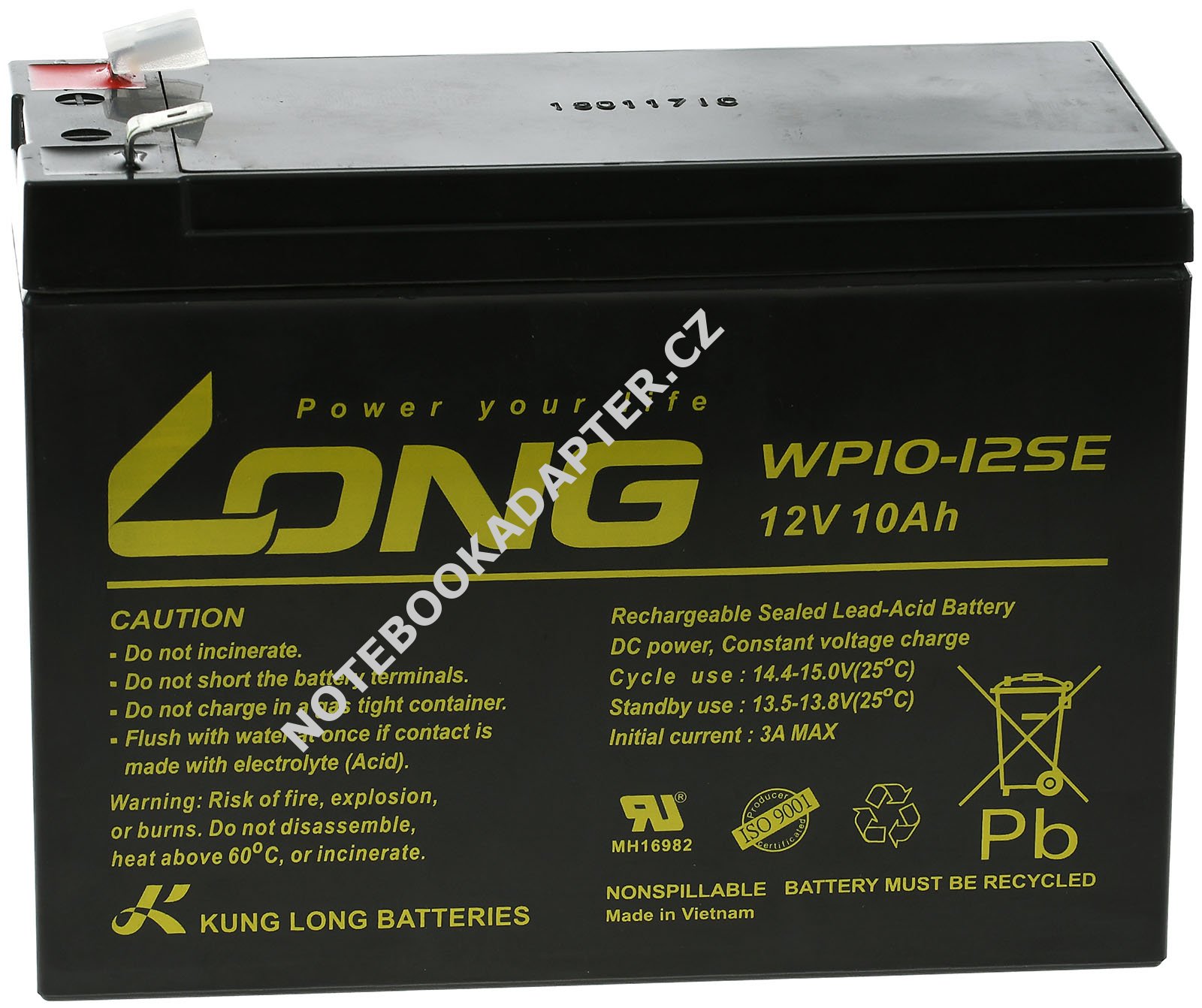 Olověná baterie WP10-12SE 12 Volt 10Ah hluboký cyklus - KungLong