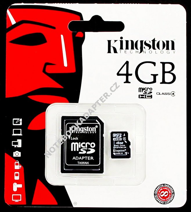 paměťová karta Kingston Micro SD 4GB class 10 blistr