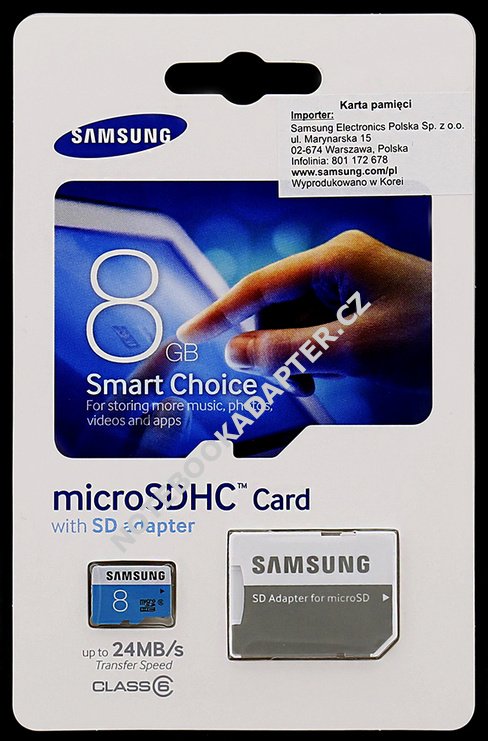 paměťová karta microSDHC 8GB STD Samsung Class 6 vč. Adapteru
