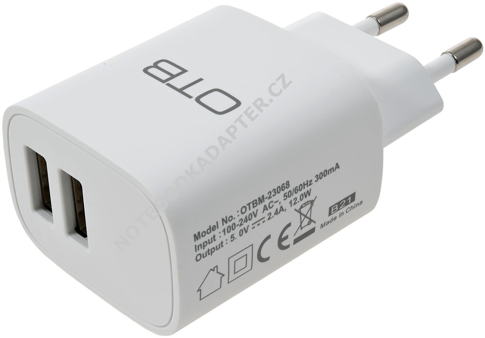 Powery nabíječka s 2 USB výstupy 2,1A bílá